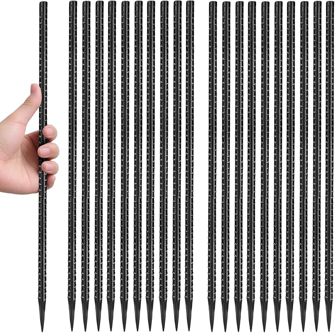 16 inches Rebar Stakes 24-Pack Straight Metal Stakes Heavy Duty 5/16" Diameter Ground Stake for Tent, Fence, Landscaping, Concrete Forming, Outdoor Decoration and Plant Support