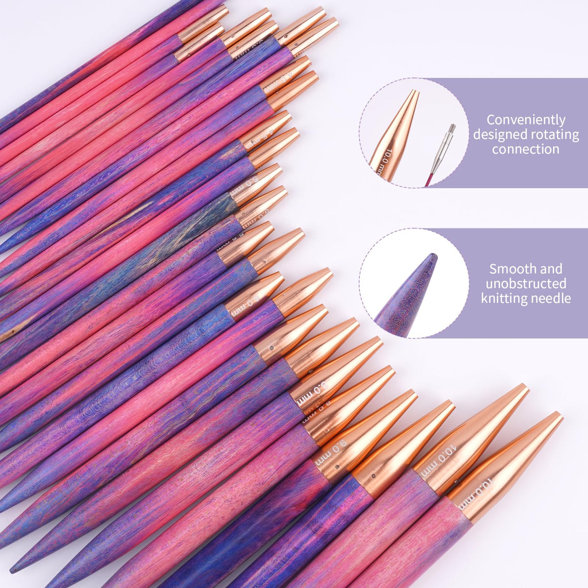 WAZAIGUR Circular Interchangeable Wooden Knitting Needles Set with Case Sizes 3mm, 3.25mm, 3.5mm, 3.75mm, 4mm, 4.5mm, 5mm, 5.5mm, 6mm, 7mm, 8mm, 9mm, 10mm, 13 Pairs, 4 Cables