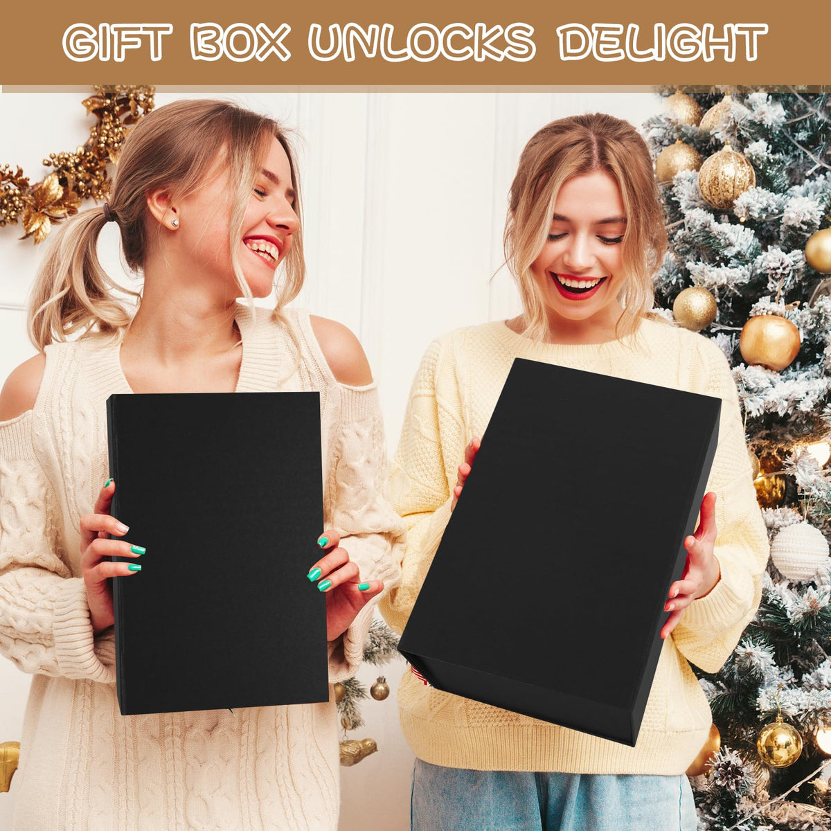 RayofSun Black Gift Boxes with Magnetic Lids for Presents Large Rectangle Collapsible Decorative Boxes 13.7x9x4.3inch, Bridesmaid Groomsmen Proposal Box for Wedding, Christmas, Birthday(1PC)