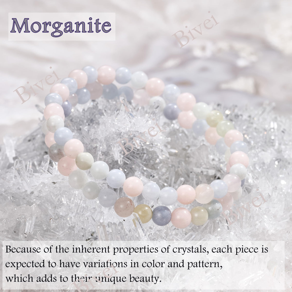 Bivei Morganite - Compassion - 6mm Beaded Bracelets for Women Handmade Semi Precious Natural Stone Stretch Elastic Jewelry for Women Yoga Protection Gifts