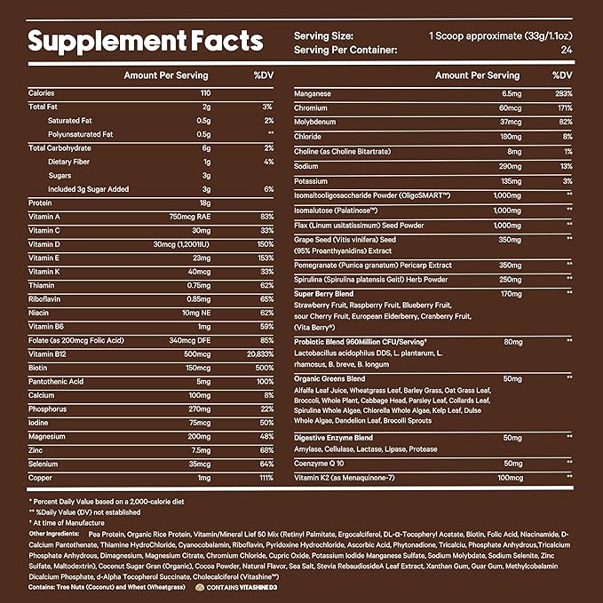 LyfeFuel All-in-One Essentials Nutrition Shake | Complete Meal Replacement Powder | 50+ Superfood Blend, 18g Plant-Based Protein - Chocolate, 24 Servings