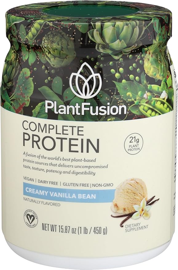 PlantFusion Complete Vegan Protein Powder - Plant Based Protein Powder With BCAAs, Digestive Enzymes and Pea Protein - Keto, Gluten Free, Soy Free, Non-Dairy, No Sugar, Non-GMO - Vanilla Bean 1 lb