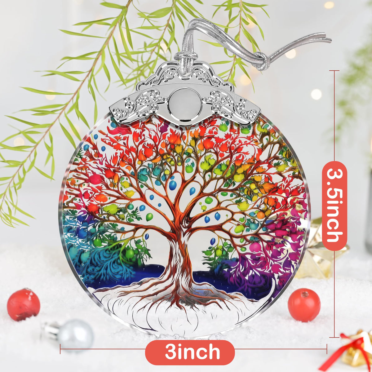 Tree of Life Stained Glass Ornament - Christmas Tree Decor, Ornaments for Christmas and Exchange