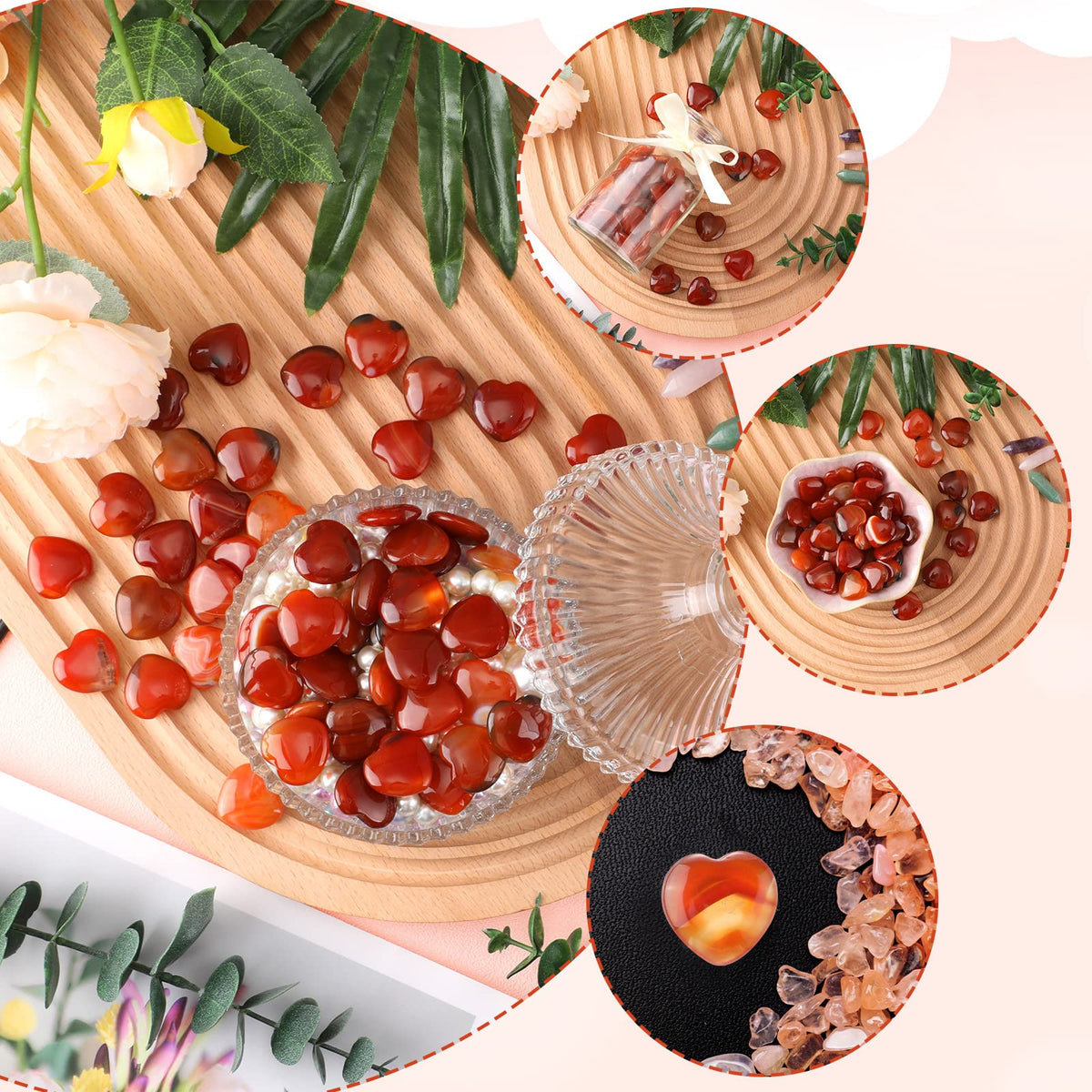 Gerrii 50 Pcs Heart Healing Stone Bulk Quartz Heart Inspirational Stones Gift for Women Love Pocket Polished Natural Energy Balancing Meditation 0.8 Inch(Red Carnelian Agate)
