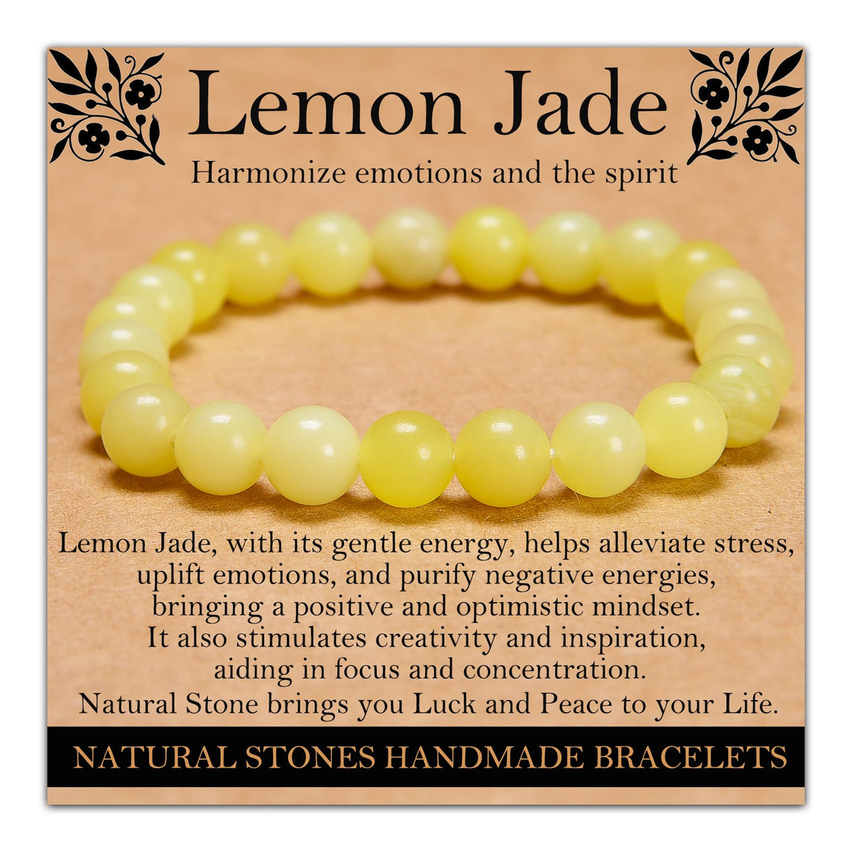 Handmade Natural Gemstone Elastic Bracelet - Healing Crystal Beads Jewelry, Unisex (Lemon Jade, 8mm)