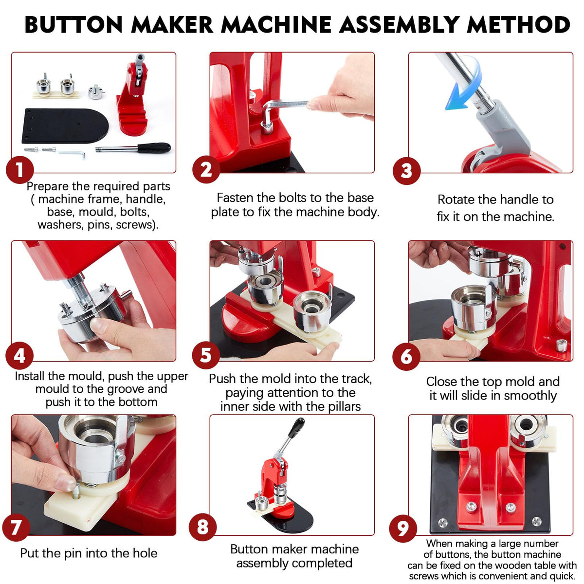 Lounsweer 1 Inch+1.25 Inch+2.25 Inch Button Maker Machine Multiple Sizes Pin Maker Interchangeable Button Models Badge Metal Press Machine with 300 Sets Supplies &Circle Cutter&Cutting Mat