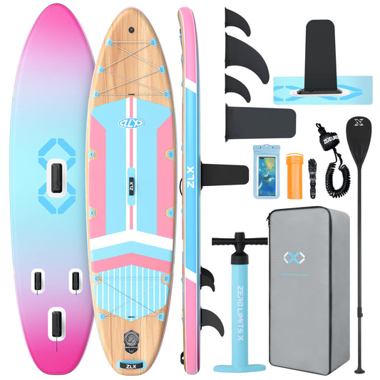 ZLX 11'6"x35" Ultra Wide Inflatable Stand Up Paddle Board | Stable Non-Slip Deck Pad, Unique Fin System, Premium SUP Accessories & Backpack - Upgraded Pump for Adults, All Skill Levels