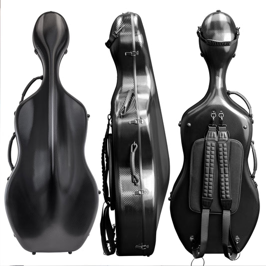 MI&VI CP-7006WB Pure Poly Carbon Fiber Cello Case 4/4 Hard Shell 11.5lb (Full Size) with Wheels | Carry Straps | Rigid Protection | Tough Shell (Black + Bag)