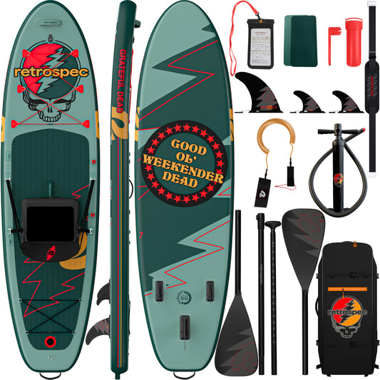 Retrospec Weekender Plus 10'6" Inflatable Paddle Board - Lake Essentials iSUP Bundle with Carrying Case, Adjustable Paddle, Pump & Fins - Stable Double-Layer PVC Design for All Skill Levels