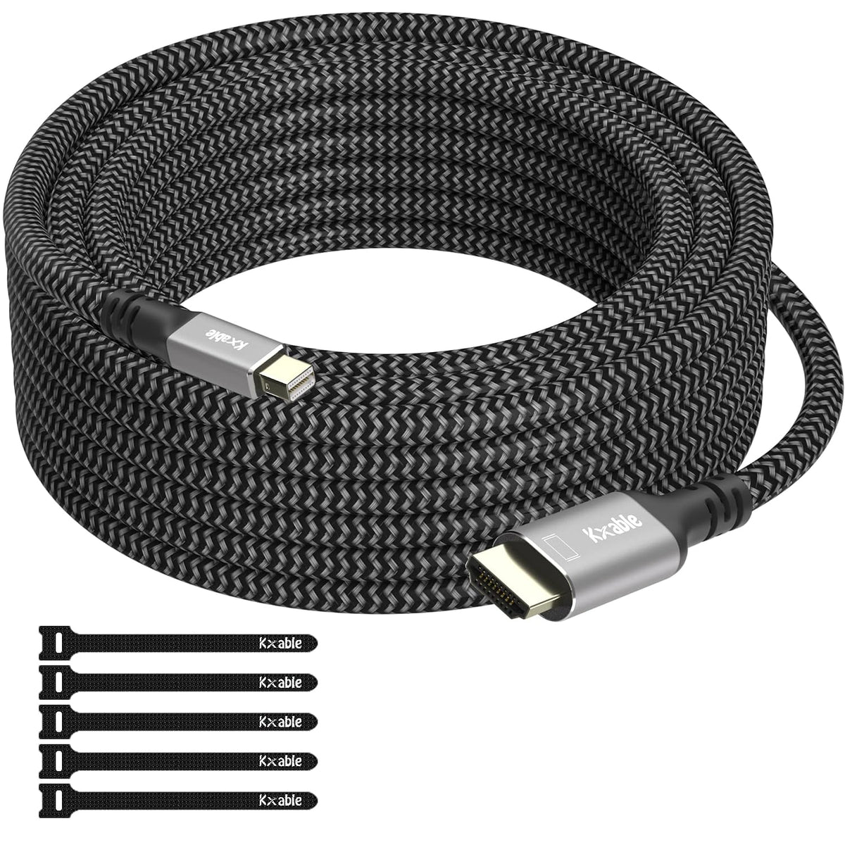 4K 20FT, [4K@60Hz, Mini DisplayPort to HDMI Cable Gold-Plated Plugs, Aluminum Shell, Nylon Braided], Mini DP to HDMI