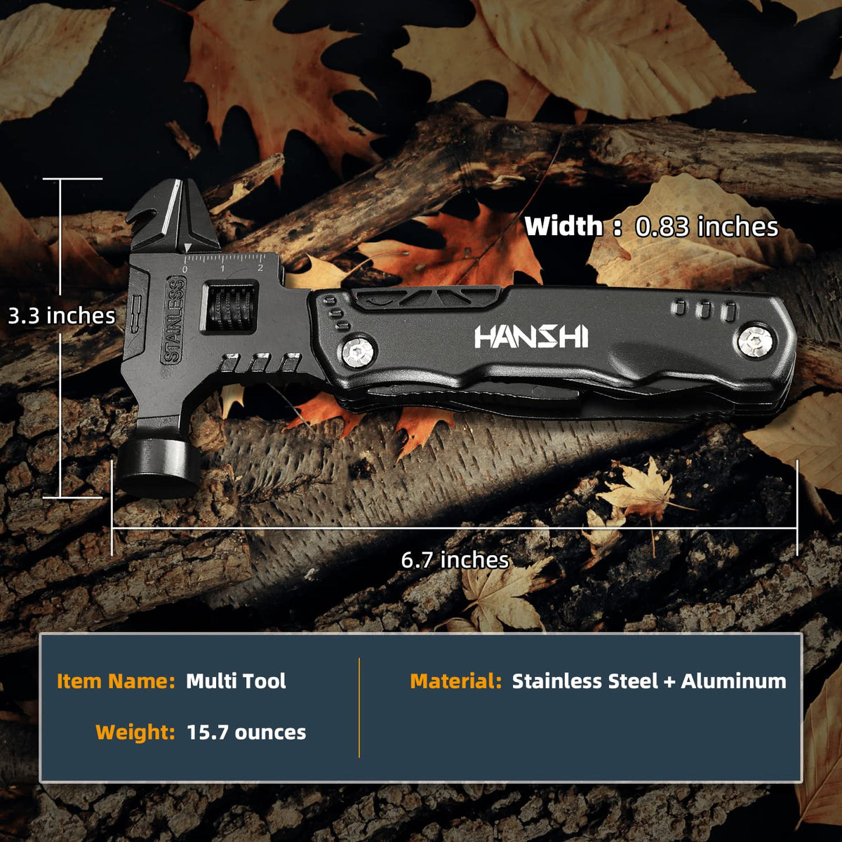 HANSHI Adjustable Wrench Multitool Hammer for Survival,16 in 1 Multitools Pliers with Nylon Sheath,Pocket Knife Multi Screwdriver Tool All in One Camping Accessories for Stocking Stuffers for Men