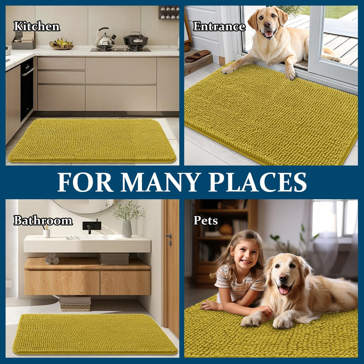 OLANLY Dog Door Mat - Absorbent Non-Slip Washable Doormat for Muddy Paws | 30x20 Mustard Yellow