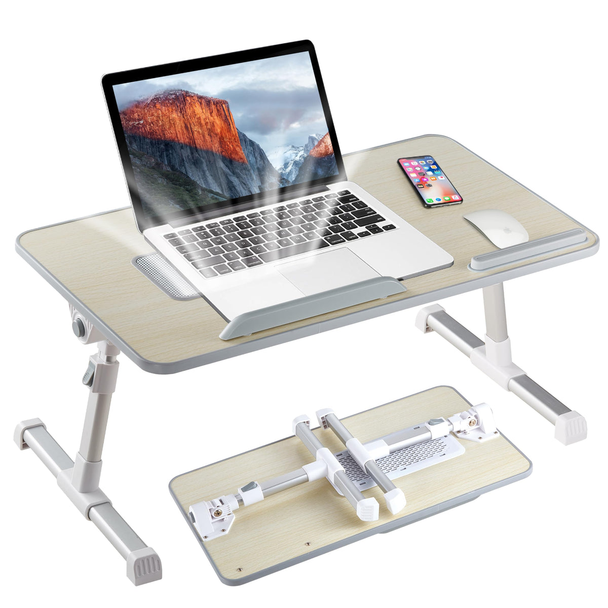 8AMTECH Adjustable Laptop Table with Cooling Fan - Desk for Working, Reading, Writing, Drawing and Eating in Bed, Sofa, Floor, Couch