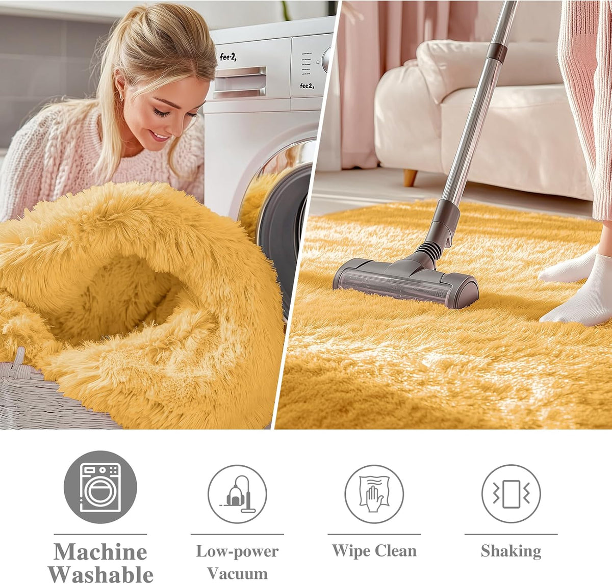 OLANLY Round Mustard Yellow Area Rug - Soft, Fluffy, Machine Washable 3 ft Circle Carpet for Bedroom & Living Room Decor