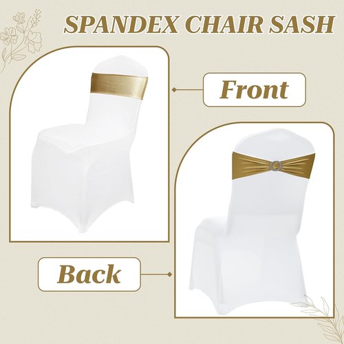 MDS Spandex Foil Chair Sashes - Universal Fit Elastic Stretch Bands with Buckle | Metallic Gold, 125-Pack