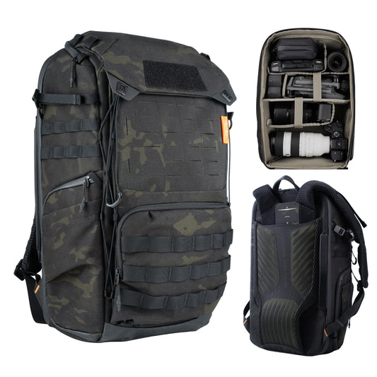 PGYTECH OneMo TAC 35L Tactical Camera Backpack, Waterproof DSLR/SLR/Mirrorless Photography Camera Bag with 15.6" Laptop Sleeve, Tripod Holder & Rain Cover (Dark Night Camo)