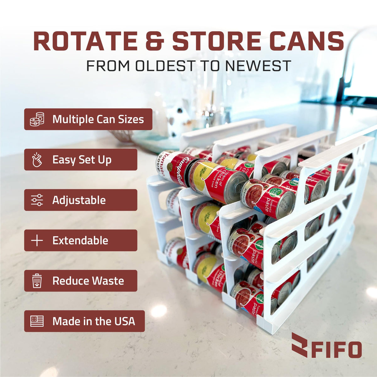 FIFO Pantry Storage Organizer Dispenser Rack for Canned Goods/Drinks, 54-Can Capacity