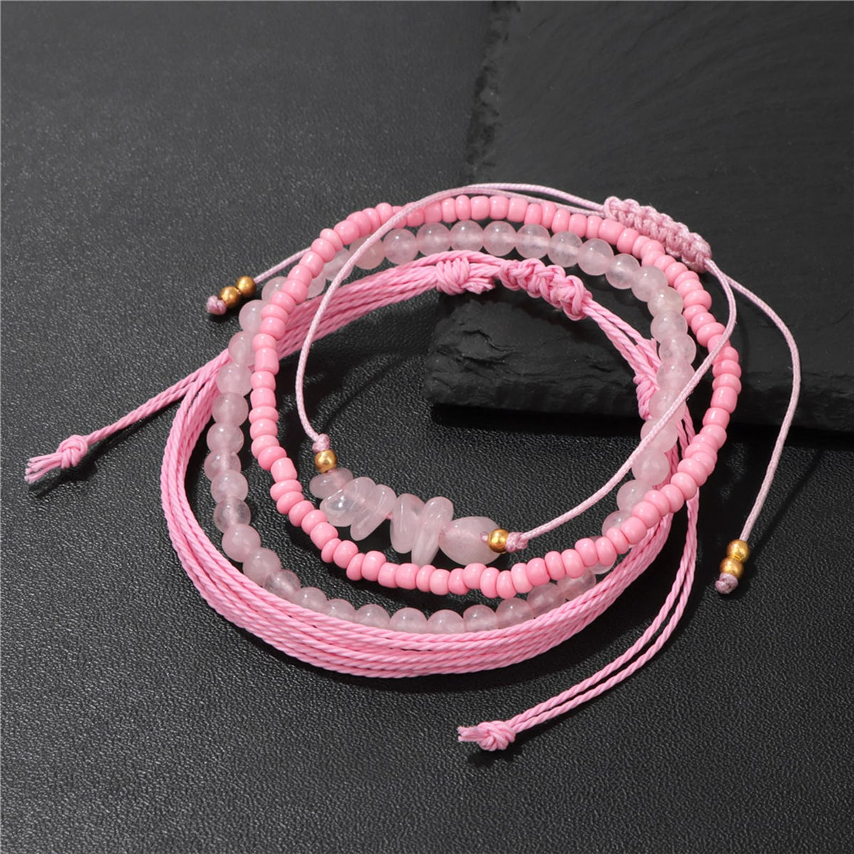 MORIANCE 4Pcs Rose Quartz Bracelet for Women Rose Quartz Crystal Boho Bracelet Rose Quartz Jewelry Handmade Pink Natural Stone Beaded Bracelets Pink Jewelry for Women