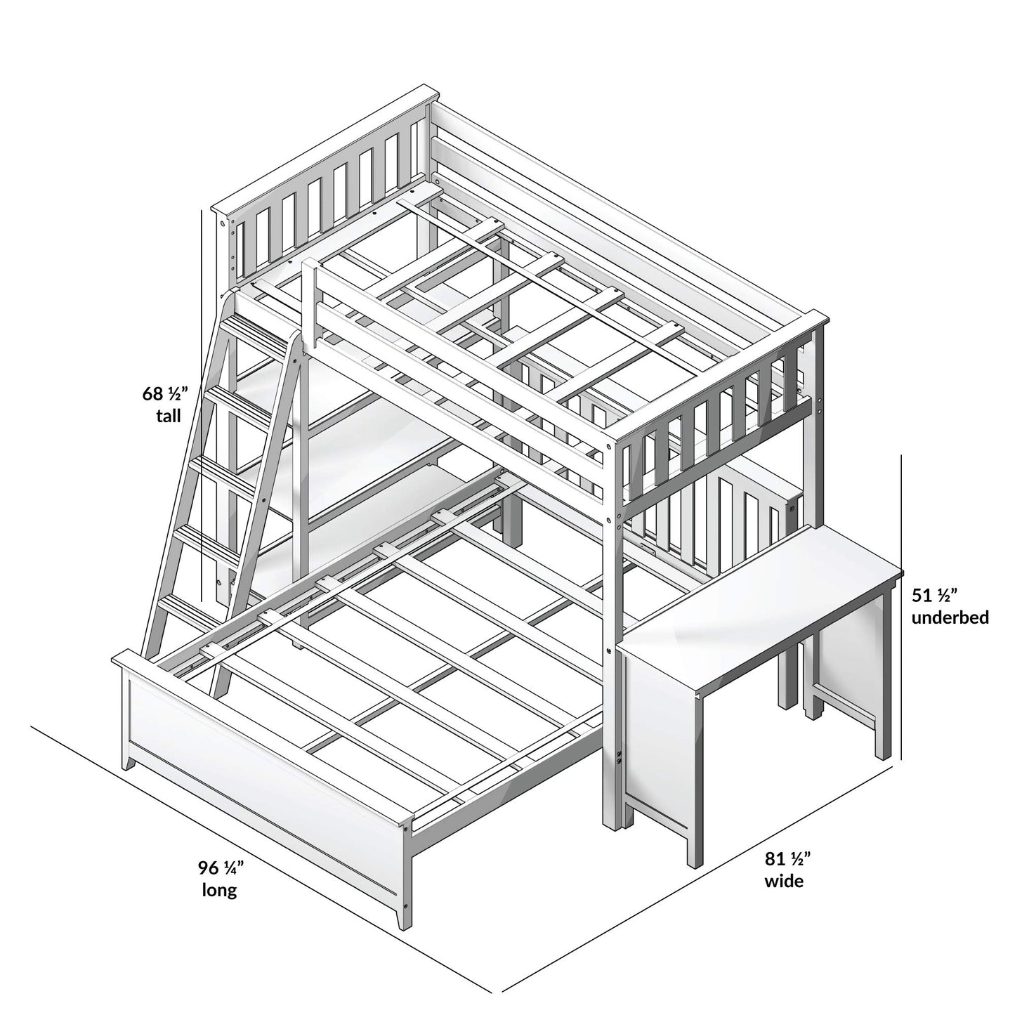 Max & Lily Bunk Bed, L Shape Twin-Over-Full Bed Frame For Kids With Bookcase and Desk, Clay