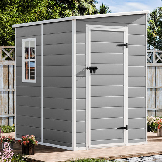 Resin Storage Shed 5x4 FT with Floor Lockable Door Window Included, Easy Assemble All Weather Waterproof Durable Plastic Outdoor Garden Tools Sheds for Backyard Patio