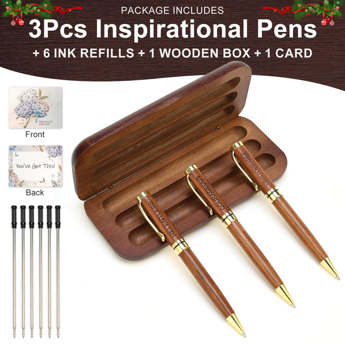 Renawe Fancy Wooden Pens Set with Box Congratulations Gifts for Women Men New Job Promotion Gift for Coworkers Boss Lady Office Business Pen Nice Positive Writing Pens Journaling Luxury Engraved Pens