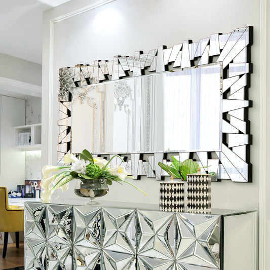 Autdot 24" X 47" Large Mirror for Wall Decor, Elegant Mirror for Living Room Decor with Mosaic Tiles and Beveled Edge, Contemporary Bathroom Mirror Hang Horizontally or Vertically