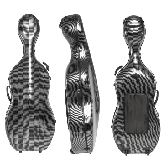 MI&VI Forte Series Hard Cello Case (Full Size) with Wheels — Polycarbonate Tough Shell Case for 4/4 Sized Cellos (Silver)