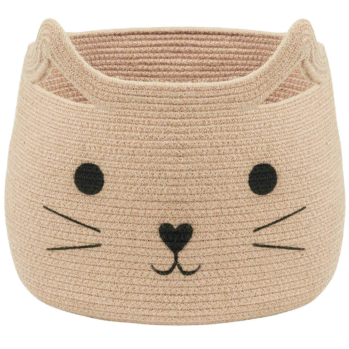 VK VK·LIVING Animal Baskets Large Woven Cotton Rope Storage with Cute Cat Design Laundry Organizer for Towels, Blanket, Toys, Clothes, Gifts – Cat Toy Box Pet or Baby Gift Baskets 15"Lx14H"
