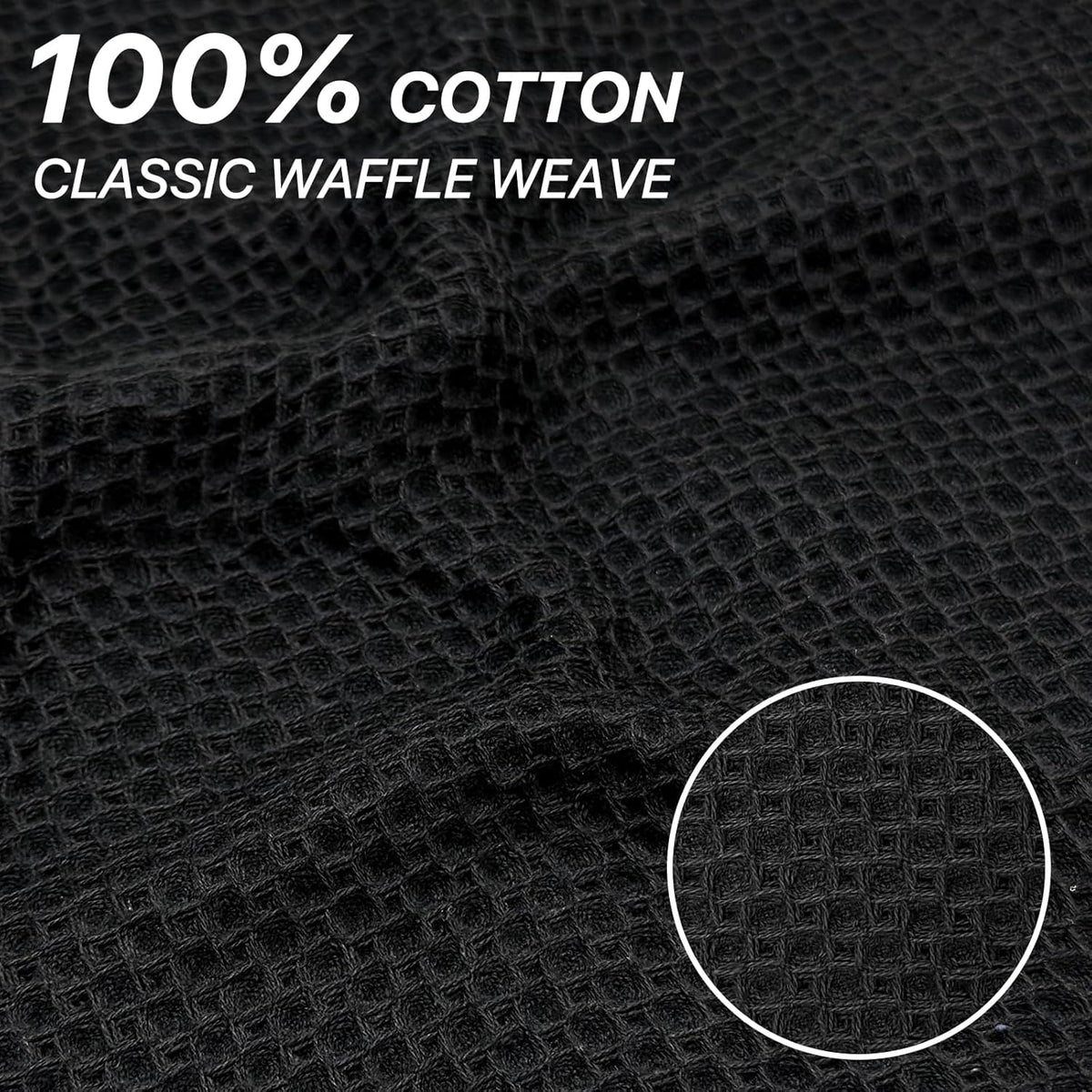 Skiennix 100% Cotton Waffle Weave Kitchen Towels - Ultra Soft & Absorbent 6 Pack | Quick Drying, 12x12 Inches, Black