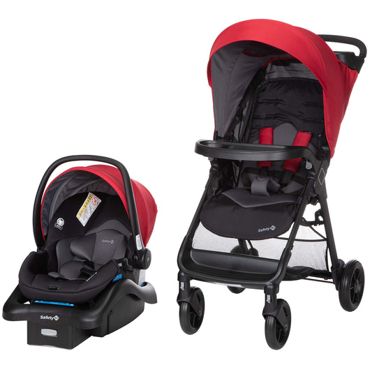 Safety 1st Smooth Ride Travel System Stroller and OnBoard FLX Infant Car Seat, Newborn to Toddler Baby Combo, Easy-Install, Large Canopy, Ample Storage, Foldable, Rear-Facing 4-30 lbs, Black Cherry