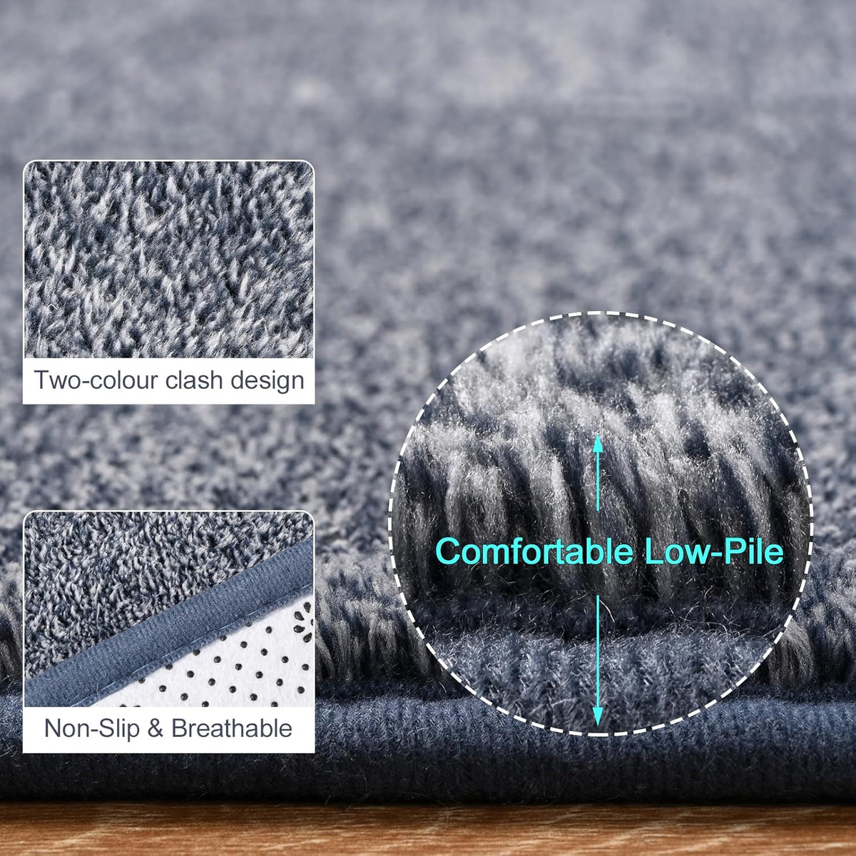 Amearea Modern Soft Area Rug - Chic Washable 2x3 Small Throw Rug for Bedroom & Hallway | Non-Slip Fluffy Carpet in Blue and White