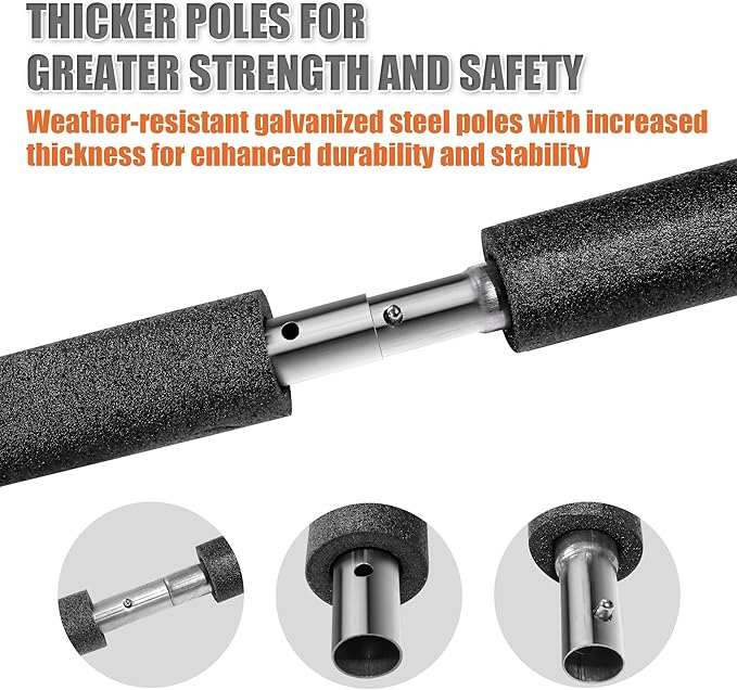 1PCS Trampoline Pole Replacement, Trampoline Enclosure Pole Fits 8-16FT Straight Pole Trampoline Frame, Reliable Trampoline Accessories Includes Foam Sleeve & Pole Caps for 2 Install Ways
