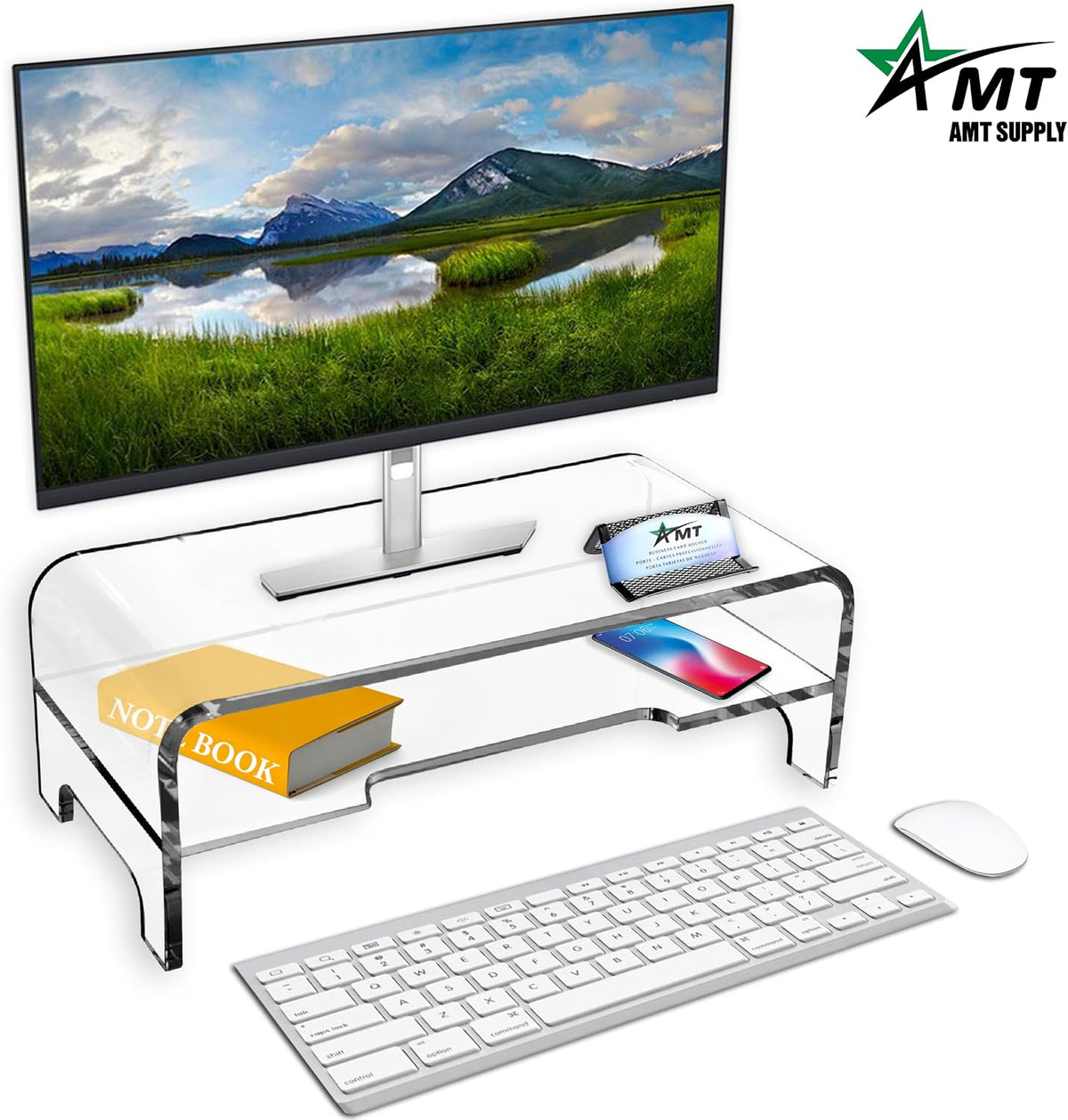 2 5.5 Inches AMT Clear Acrylic Monitor Stand Riser Tier, High Clear Computer Desk Organizer Shelf for Multi Media PC