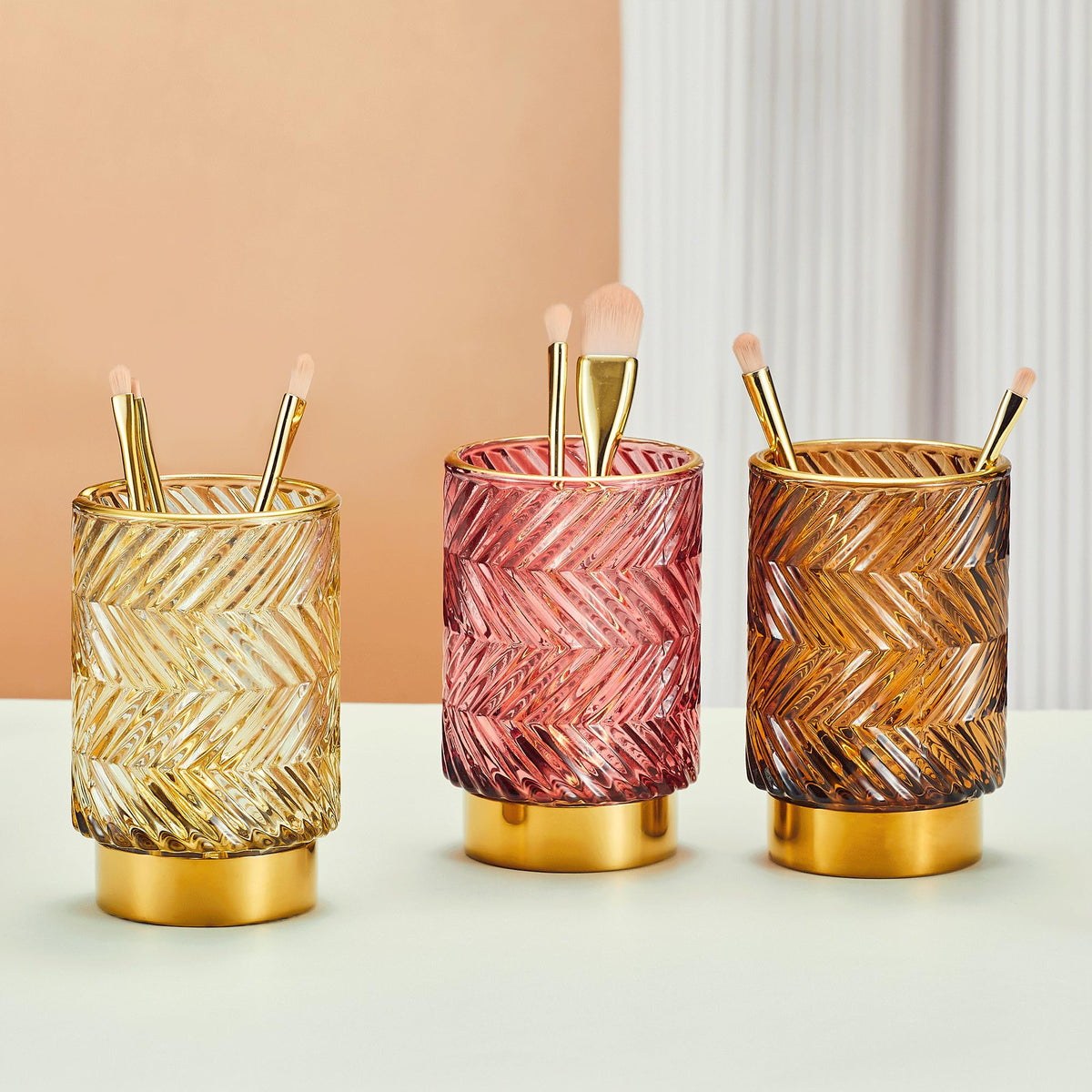LEICURACE Makeup Brush Holder Organizer,Toothbrush Holders,Desk Pen Pencil Holder,Multifunctional Vintage Glass Brush Cup（A40-4-US）