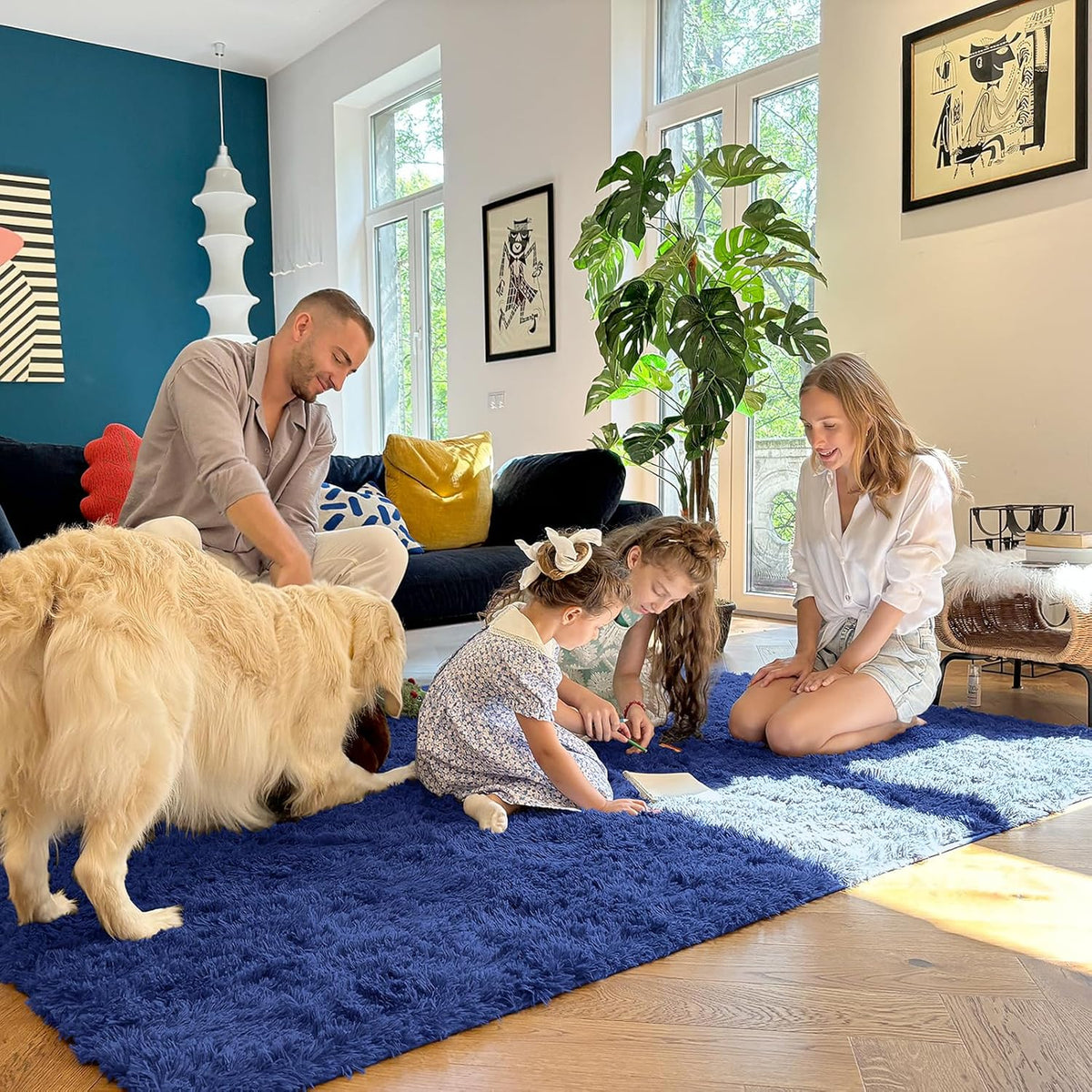 OLANLY Soft Fluffy Shaggy Small Rug - Machine Washable Indoor Carpet for Bedroom & Nursery | Navy Blue