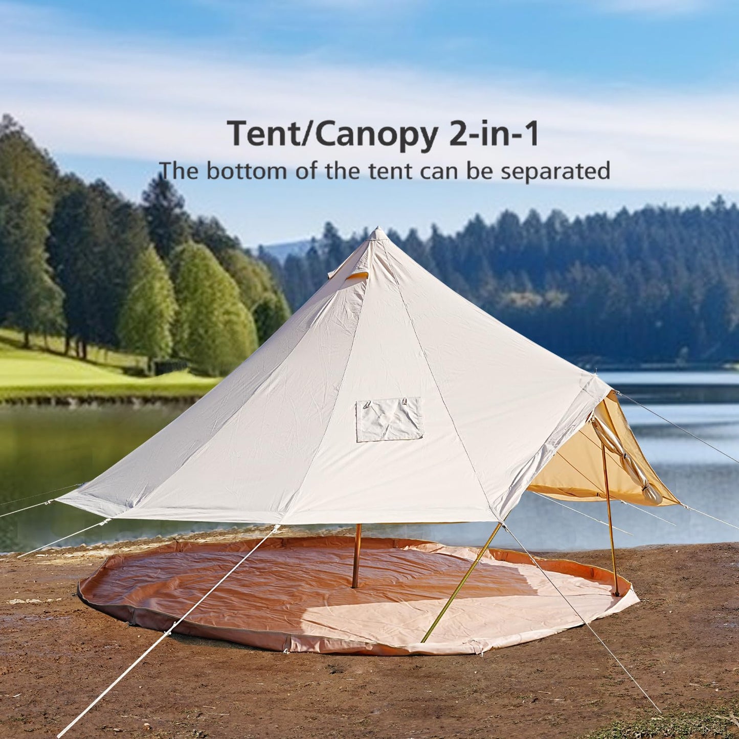 VANFOND Canvas Bell Tent, Yurt Tent with Stove Jack, Waterproof and Breathable Wall Tent, Glamping Tent, Detachable Groundsheet for Camping Party