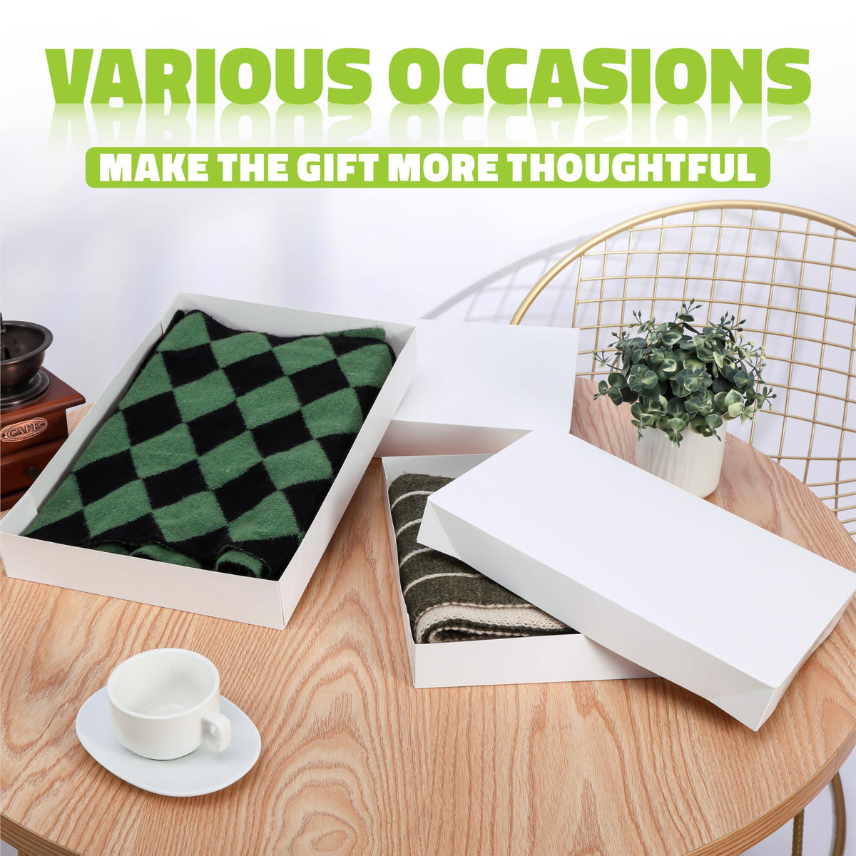 Bobobag 13 Pack White Gift Boxes with Lids for Presents, Assorted size Gift Boxes for Christmas ( 3 Extra large 17",3 Large 14.25",3 Medium 11",4 Small 4" ,Red Ribbon ), 4 inch Deep Box for Wrapping Robe Scarf Mug.