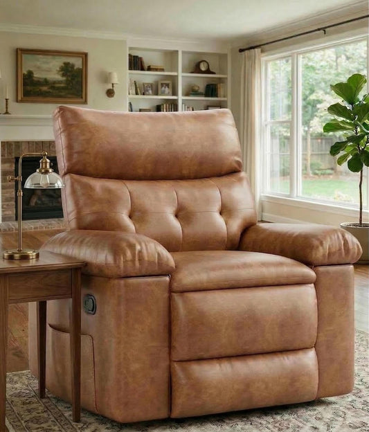 Garvee Oversized Recliner Chair - PU Leather Manual Recliner for Adults, Comfy Reclining Chair with Overstuffed Arms and Back, Side Pocket, Single Sofa for Living Room, Bedroom