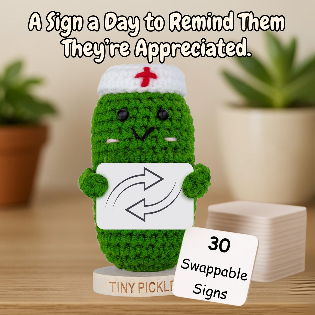 Nurse Gifts for Women - Positive Pickle Crochet W/ 30 Appreciation Cards | Funny Gift for Nurse Week, Birthday, Mothers Day, Nursing School Graduation, Bulk Staff Presents for RN, LPN, School Nurses