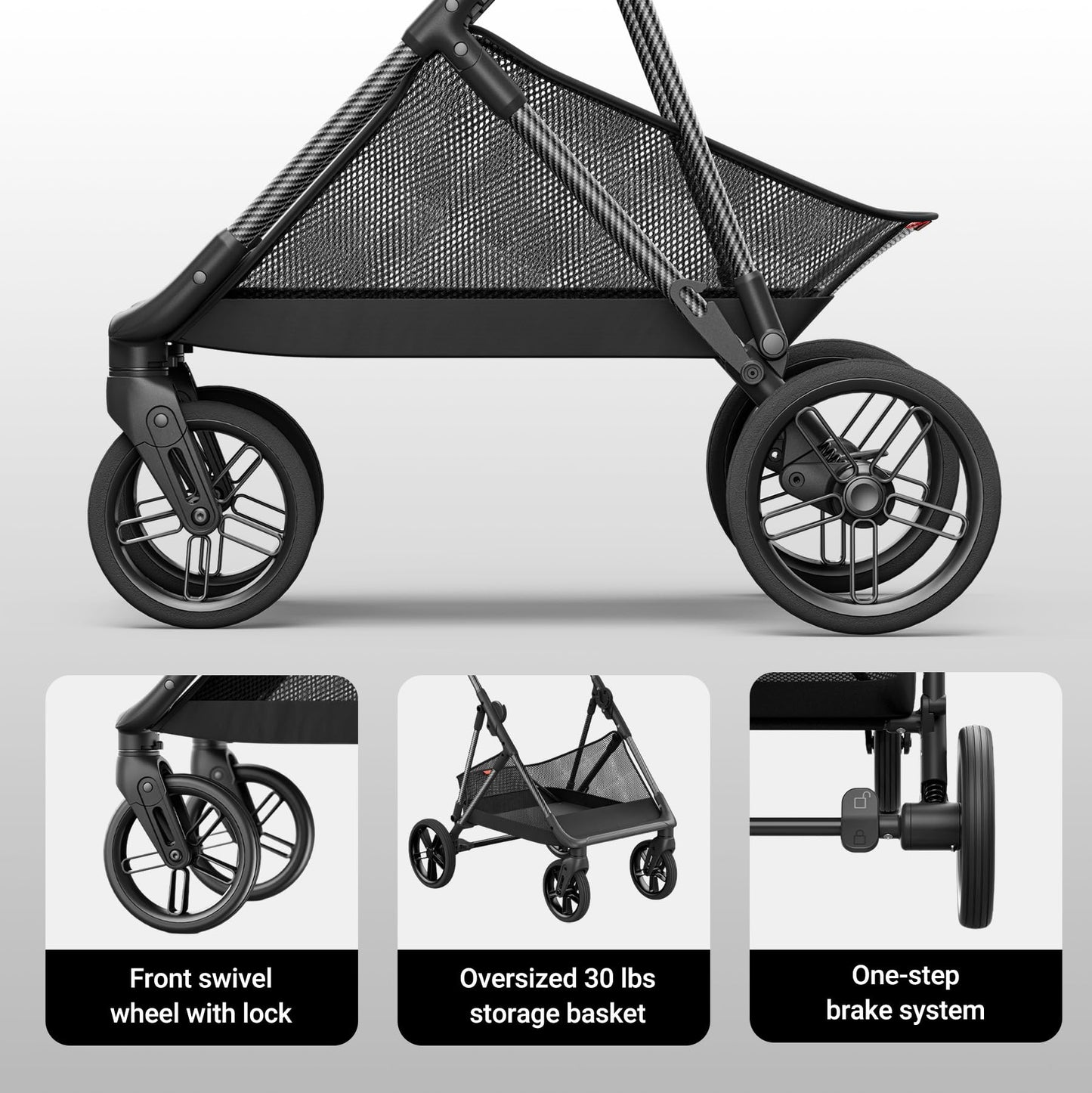 MAMAZING Air Lux Baby Stroller with Bassinet from Newborn to 50 lbs, Strength Carbon Fiber Frame Only 15.8lbs, Bassinet Stroller Included Reversible Seat, Car Seat Adapter & Large Storage Basket