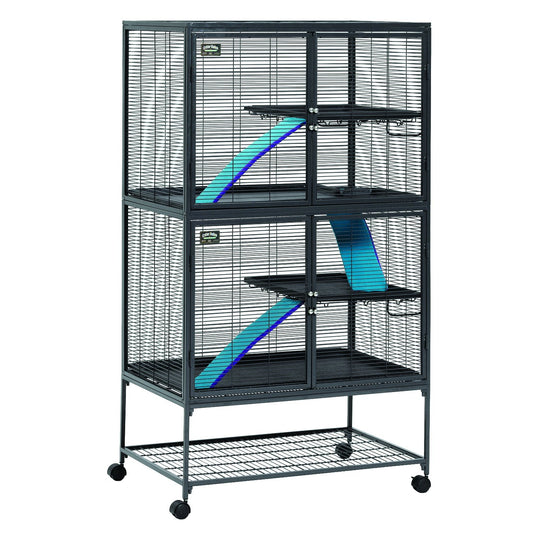 Critter Nation by MidWest Homes for Pets Double Unit Small Animal Cage, Habitat for Rats, Chinchillas, Ferrets, Sugar Gliders, Tool-Free Assembly, with Full-Width Doors, Shelves & Removable Base Pans