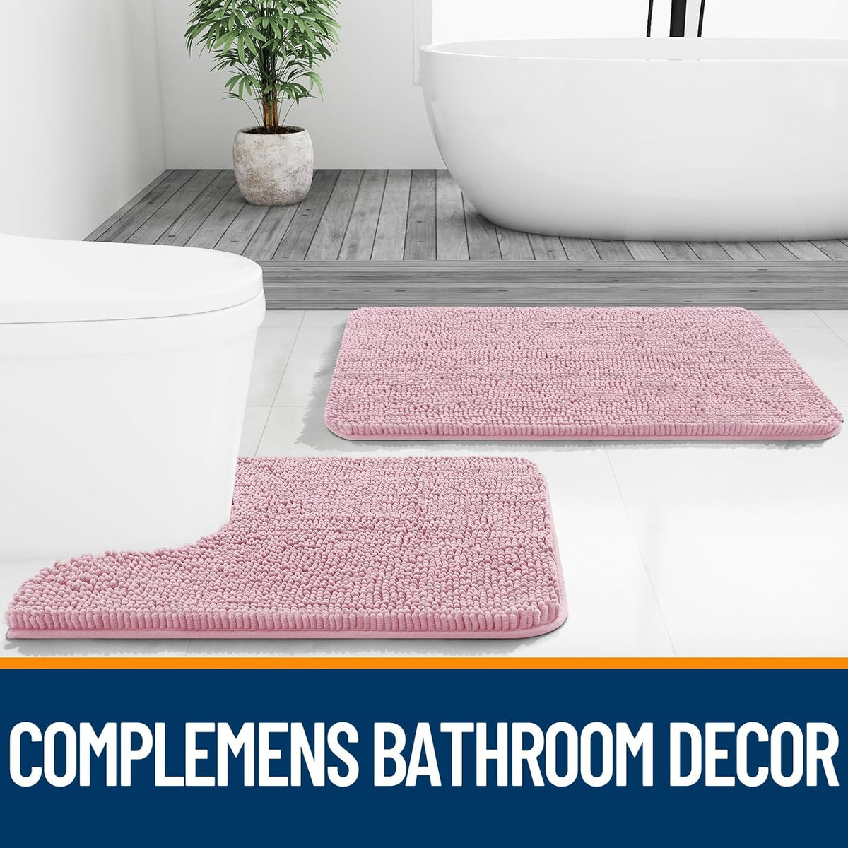 OLANLY Small Bathroom Rugs - Extra Soft Chenille Bath Mats | Quick-Dry, Machine Washable, Dusty Rose 24x16