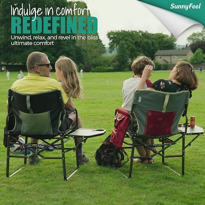 SUNNYFEEL Oversized Camping Directors Chair 2 Pack, Portable Folding Lawn Chairs for Adults Heavy Duty with Side Table,Pocket for Beach, Fishing,Picnic,Concert Outdoor, Foldable Camp Chairs