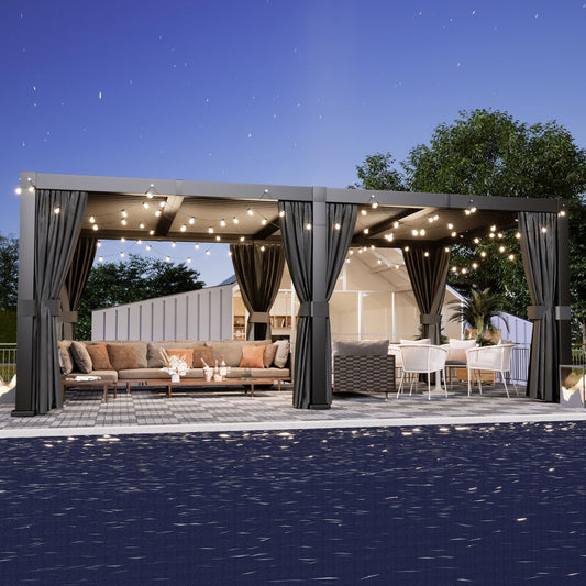 Aoxun Louvered Pergola 12x20 All-Aluminum Outdoor Gazebo with Independent Adjustable Roofs, Waterproof Curtains and Netting, Integrated Drainage System for Patios & Backyard