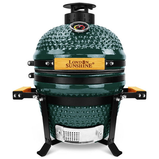 Upgraded 13 inch Ceramic Kamado Grill with Waterproof Air Vent Cap | Portable Tabletop Charcoal BBQ Grill Smoker for Outdoor Cooking, Patio, Camping | Green