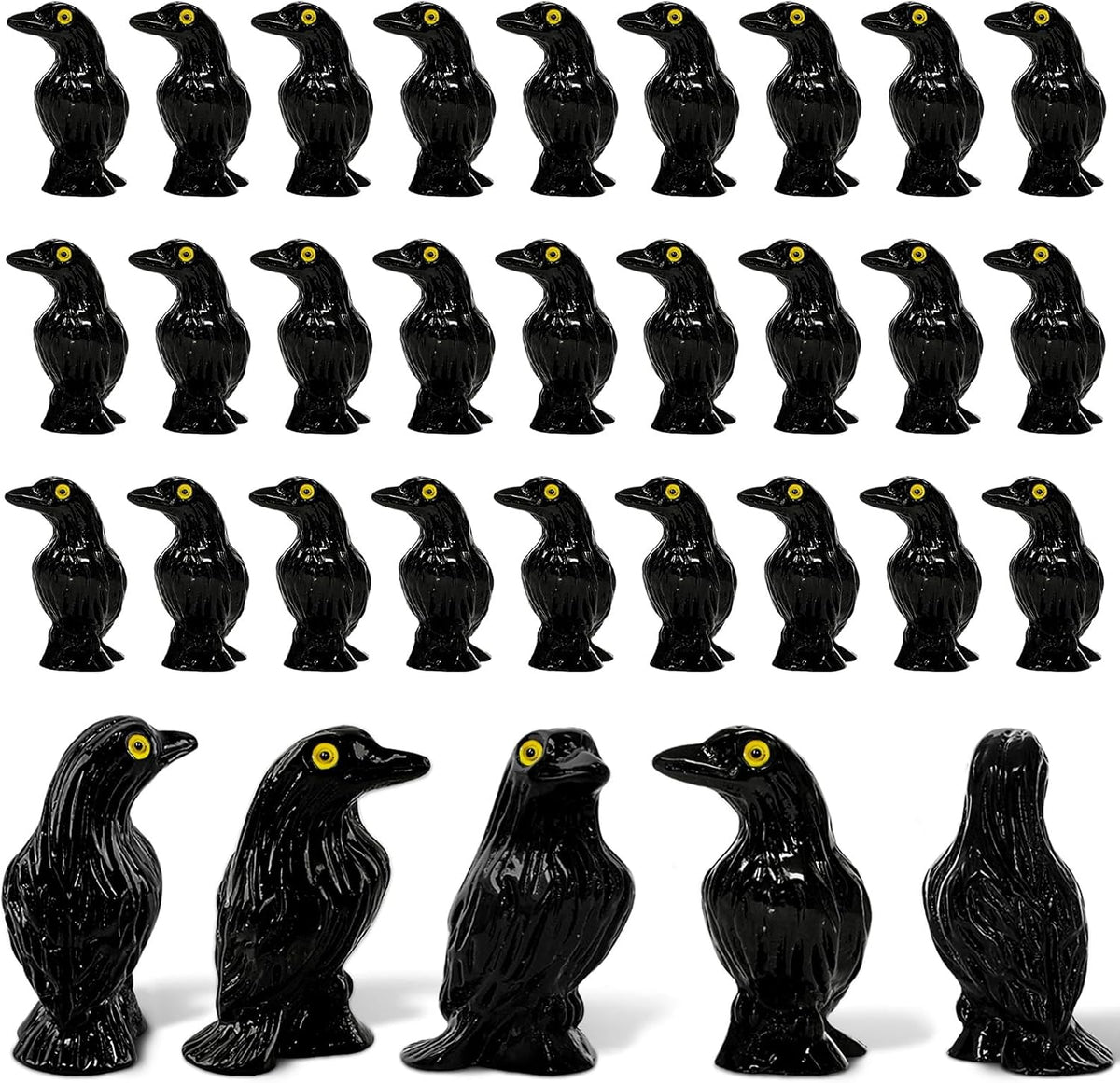 Skiennix Miniature Crows Figures - 36pcs Tiny Black Raven Figurines for Halloween Decor & Cupcake Toppers