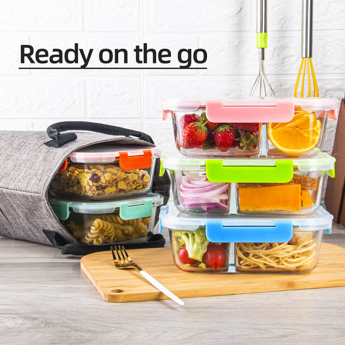 CZUMJJ Glass Meal Prep Containers 2 Compartment with Lids (5 Pack, 34oz), Divided Glass Storage Containers for Lunch at Work, Leak-Proof Portion Control Food Containers, Microwave/Dishwasher Safe