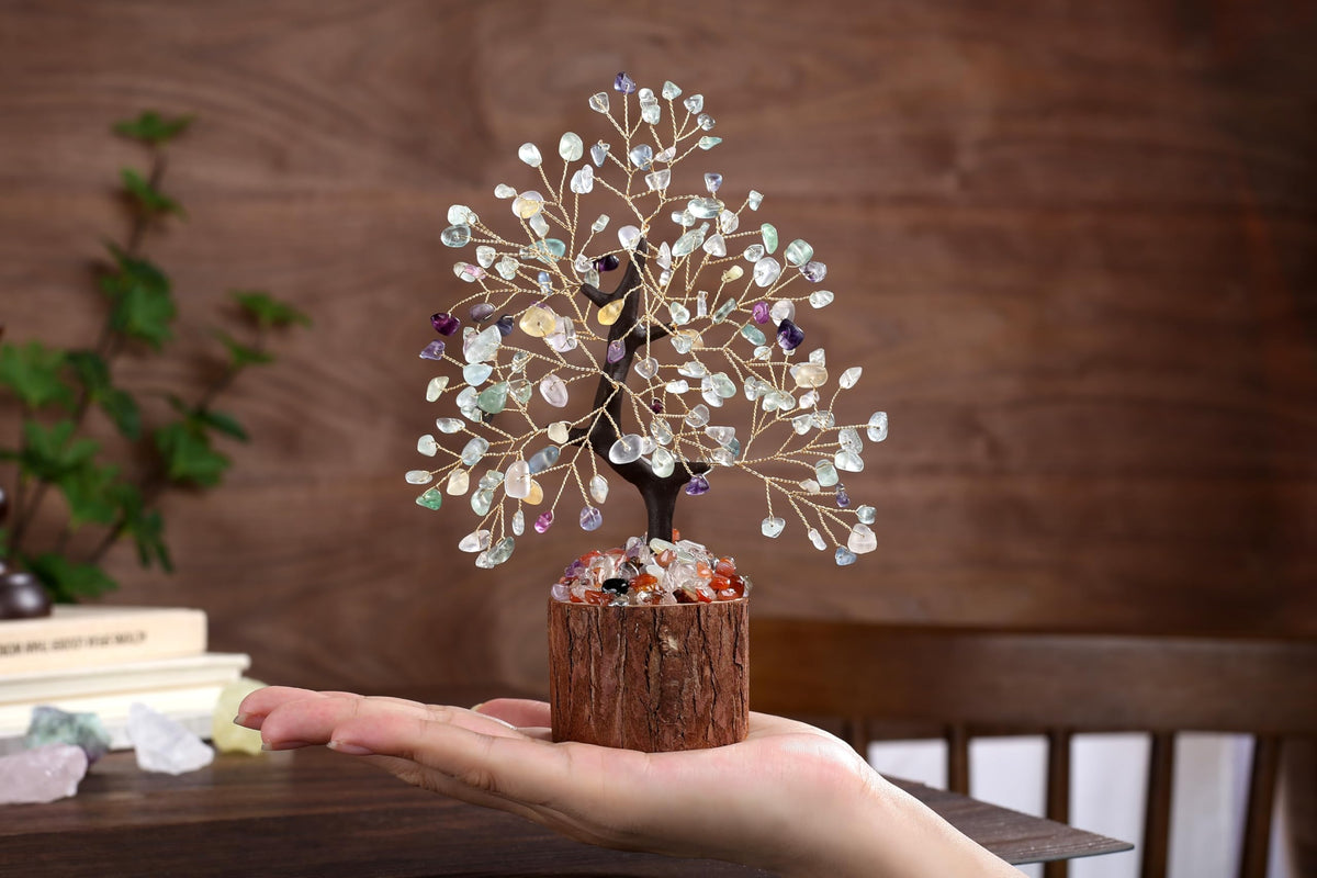LAIDANLA Fluorite Crystal Tree of Life Positive Energy Good Luck Birthday Gifts Money Feng Shui Reiki Crystals Natural Stones Trees Home Office Desk Decor Meditation Spiritual Gifts for Women Men
