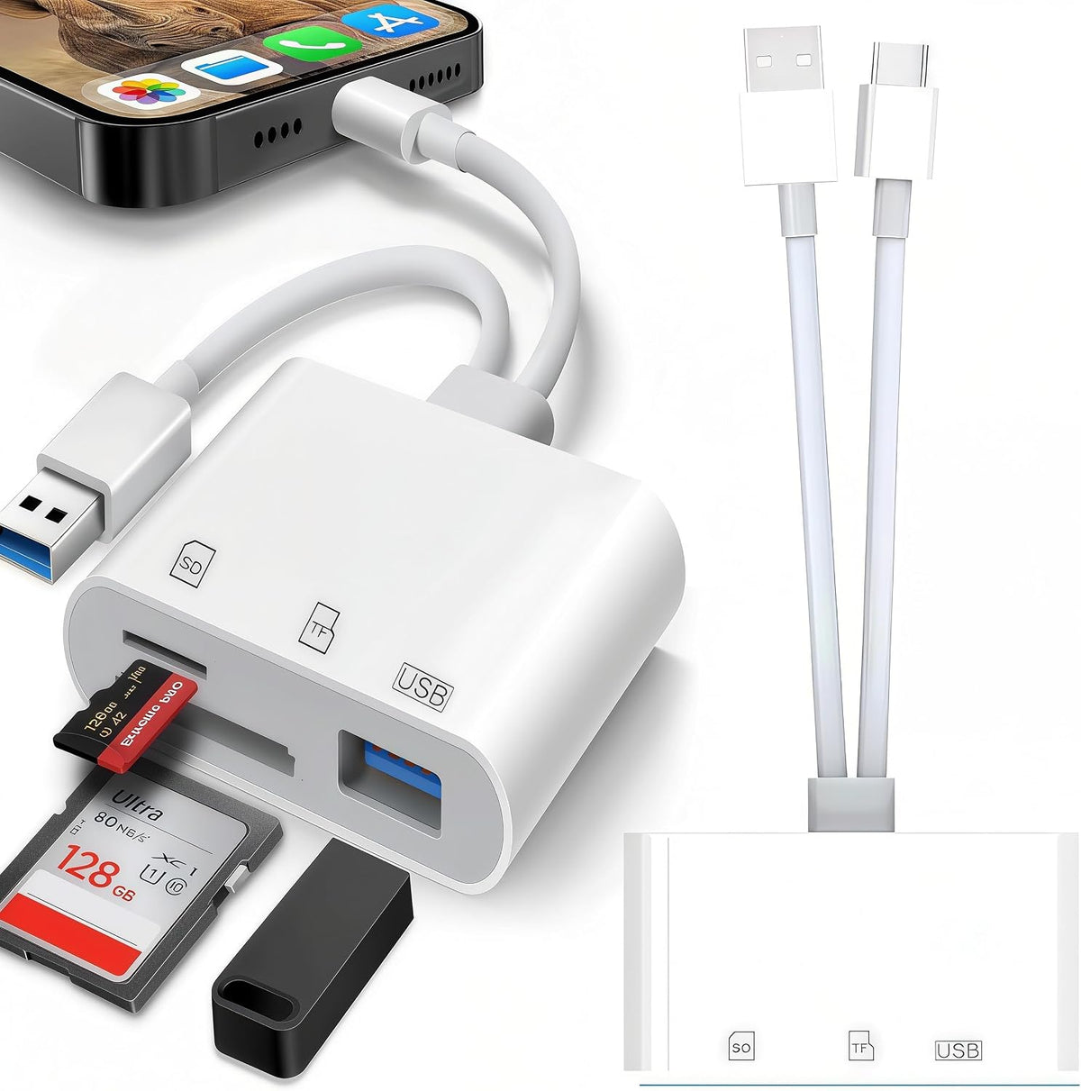 basecolors 2Pack 2.0 USB C SD Card Reader for iPhone/iPad,SD Card Reader,Dual Card Slot USB Memory Card Reader Supports