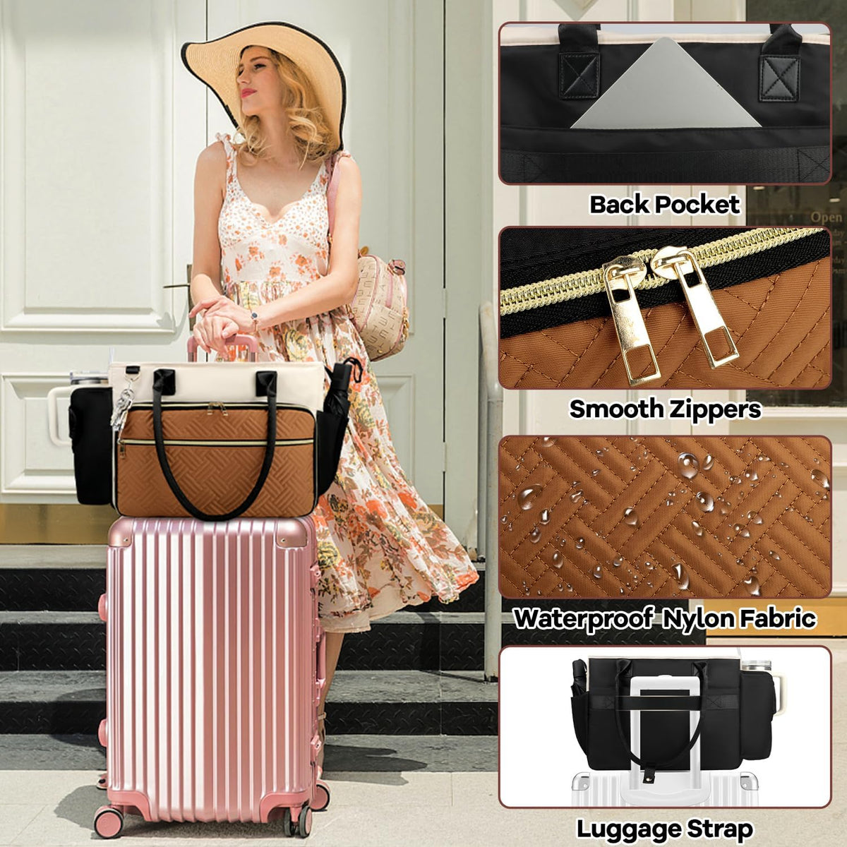 15.6 Inch Teacher Tote Bag for Women with Large Cup Holder& Laptop Compartment, Utility Work Tote Bag with Internal